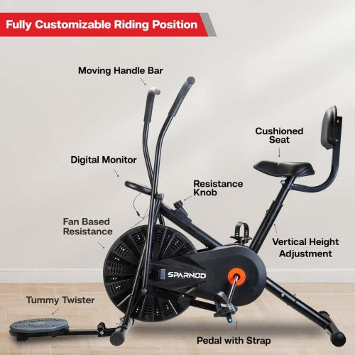 Sparnod Fitness, Upright Air Bike Exercise Cycle for Home Gym, SAB-05_M