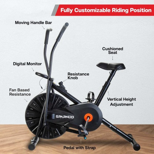 Sparnod Fitness, Upright Air Bike Exercise Cycle for Home Gym, SAB-06_R