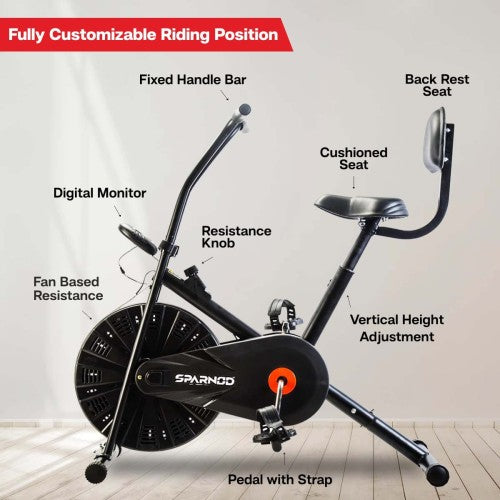 Sparnod Fitness, Upright Air Bike Exercise Cycle for Home Gym, SAB-03_R