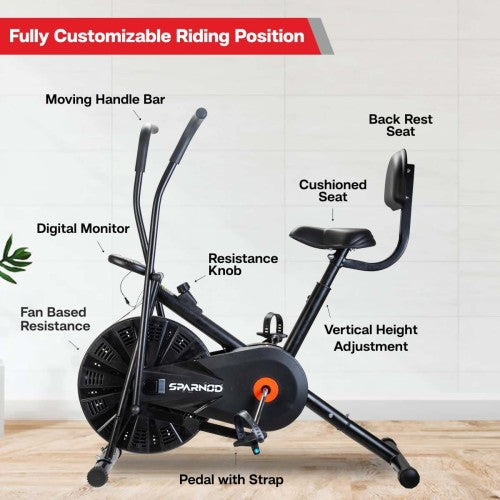 Sparnod Fitness, Upright Air Bike Exercise Cycle for Home Gym, SAB-05_R