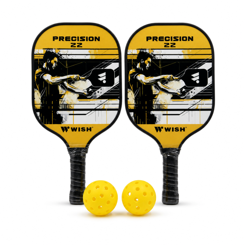 Wish Precision 22 Pickleball Paddle Set – 2 Fiberglass Paddles with PP Honeycomb Core &amp; 2 Pickleball Balls