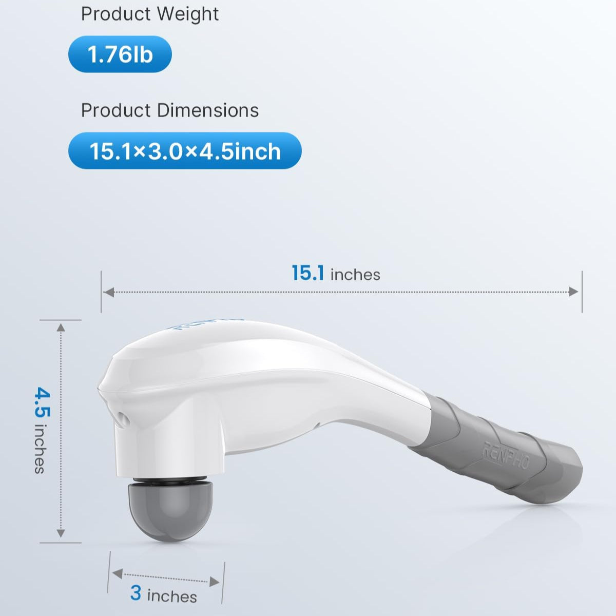 Renpho Rechargeable Hand Held Deep Tissue Massager for Muscles, Back, Foot, Neck, Shoulder, Leg, Calf Cordless Electric Percussion Body Massage White