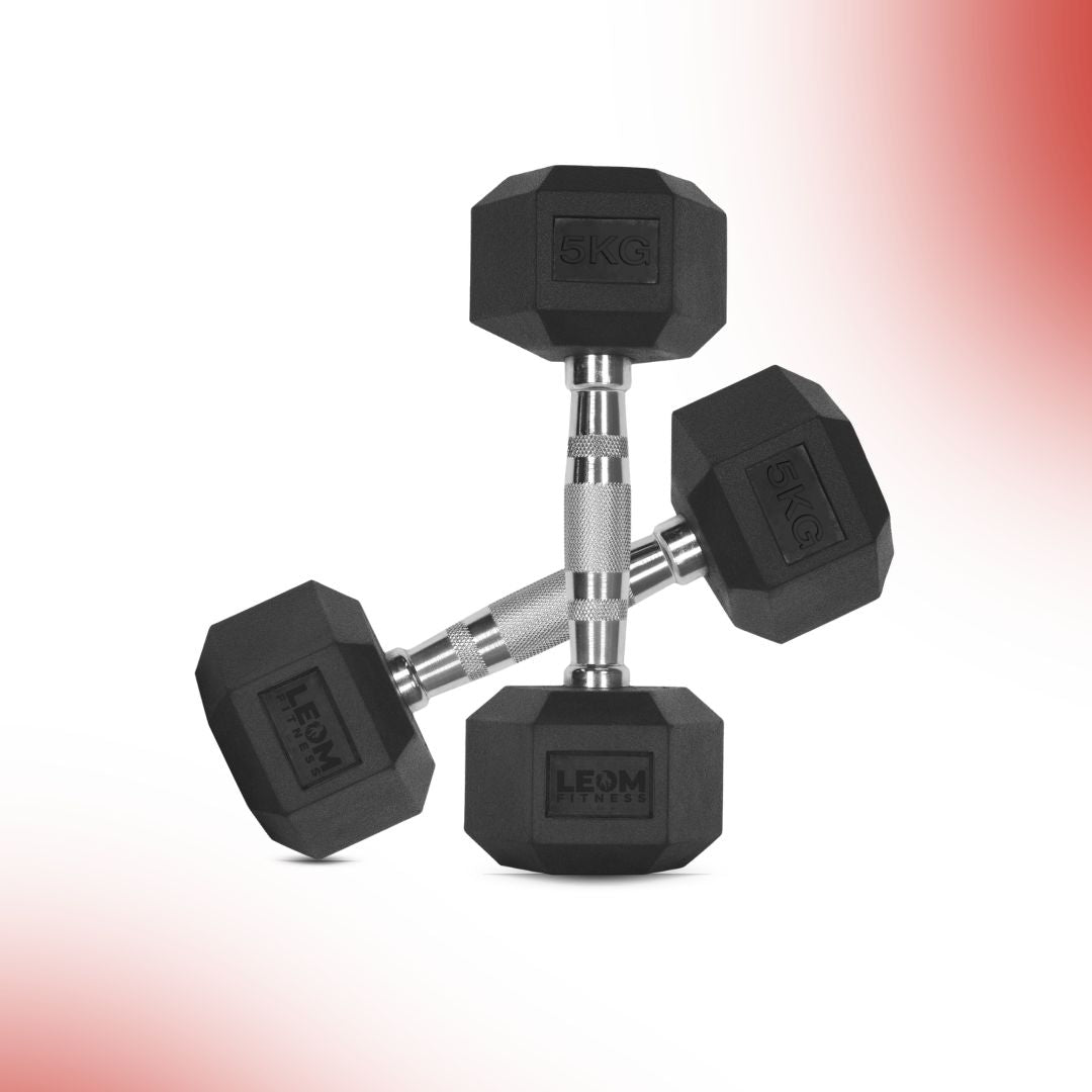 Leom Fitness 1Kg -25Kg Rubber Hex Dumbbells in Kilogram