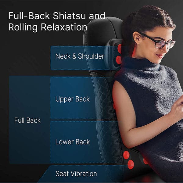 Renpho Massage Cushion, Back Massager for Chair, Shiatsu Chair Massager with Heat for Neck, Back, Shoulders, Height Adjustable, Use at Home & Office