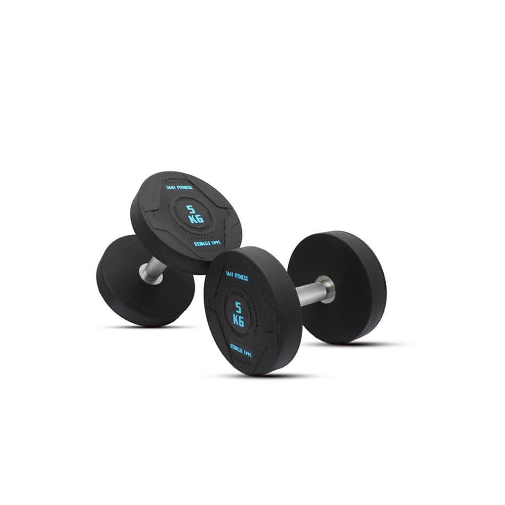1441 Fitness PU Rubber Round Dumbbells 2.5 to 50 kg - (Sold as Pair) 5 KG