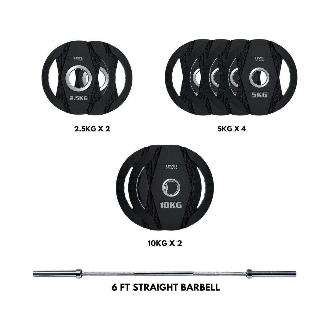 Level Fitness Dual-Grip Olympic Plate & Barbell Combo | 60KG