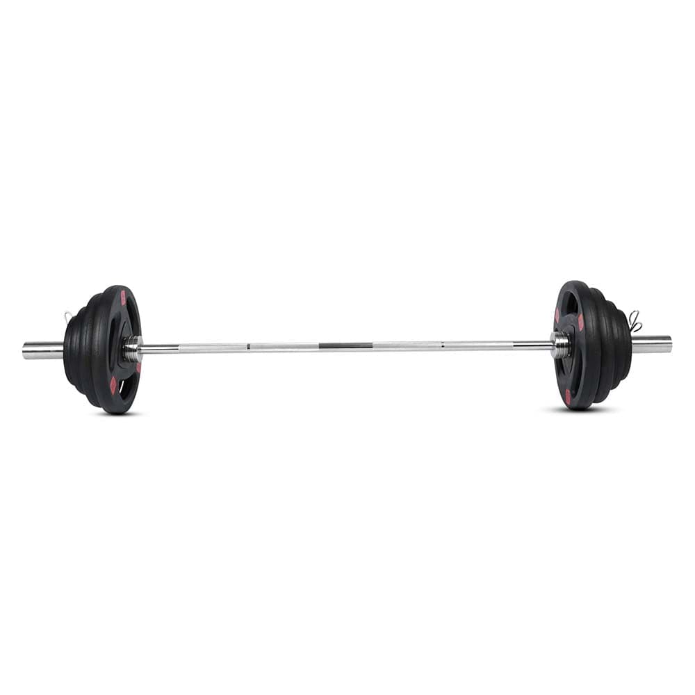 Combo 1441 Fitness 6 ft Olympic Barbell with Black Olympic Plates set | 60 Kg Set - Athletix.ae