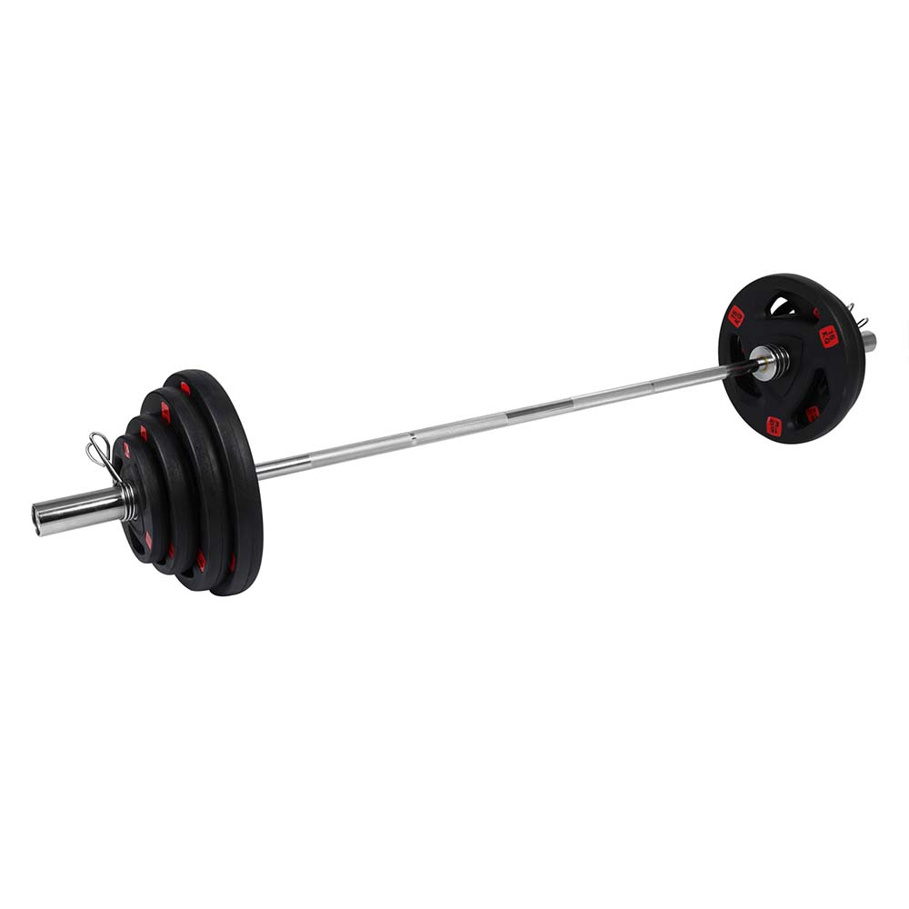Combo 1441 Fitness 6 ft Olympic Barbell with Black Olympic Plates set | 60 Kg Set - Athletix.ae