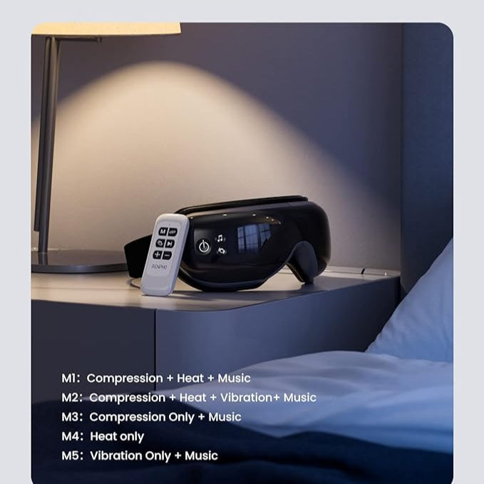 Renpho Eye Massager with Heat & Bluetooth Music, Rechargeable Eye Care Machine with 5 Modes With Remote, Black