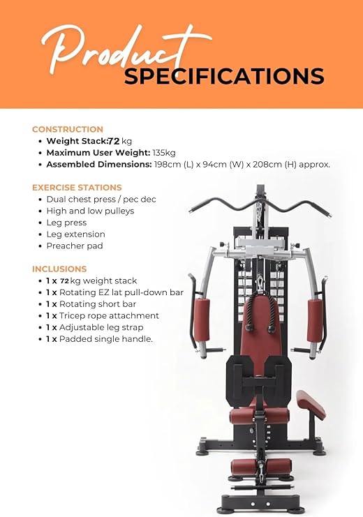 MF Three-Station Home Gym with 72kg Weight Stack