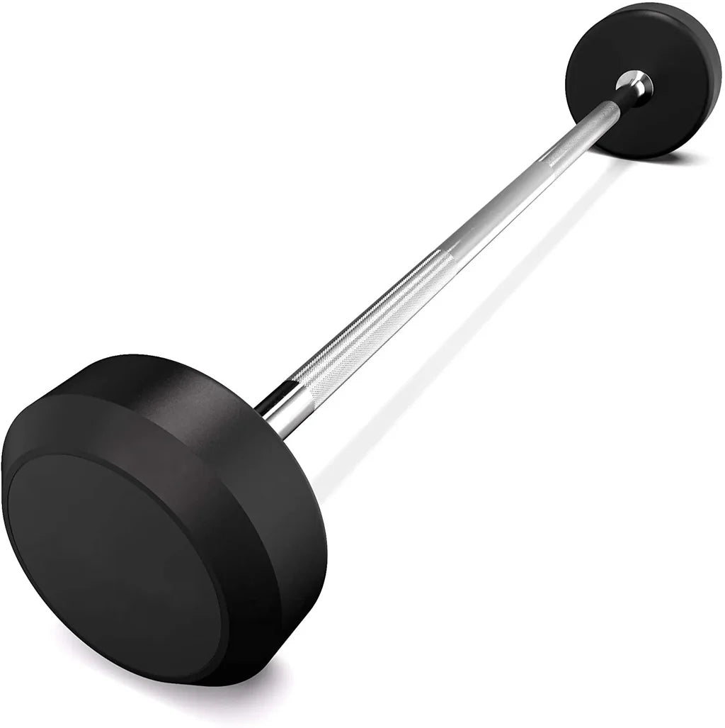 MF Rubber Fixed Barbell with Curl & Straight Steel Bar - 10 Kg to 50 Kg