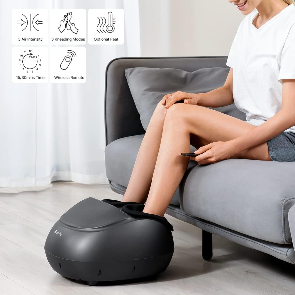 Renpho Foot Massager Machine with Heat, Shiatsu Deep Kneading Therapy With Remote Control, Black