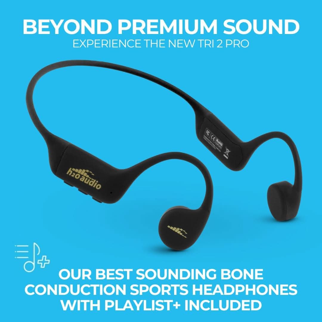 H2O TRI 2 Multi-Sport Waterproof Bone Conduction Open Ear Headphones – Bluetooth-V5.3 for Running/Cycling, MP3 for Swimming- Playlist+ (App Included for Bluetooth Streaming Uploads)