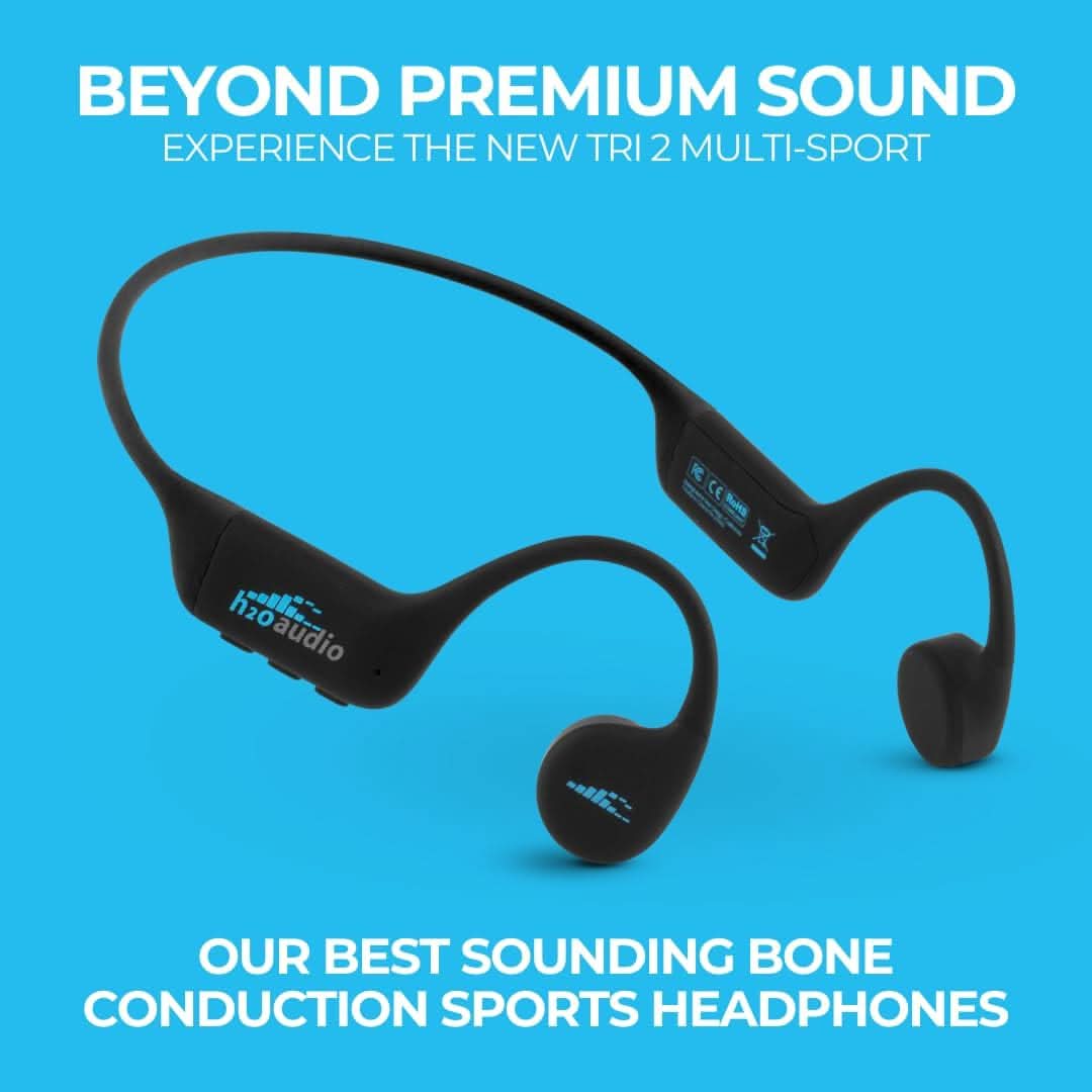 H2O TRI 2 Multi-Sport Waterproof Bone Conduction Open Ear Headphones – Bluetooth-V5.3 for Running/Cycling, MP3 for Swimming- Playlist+ (App Included for Bluetooth Streaming Uploads)