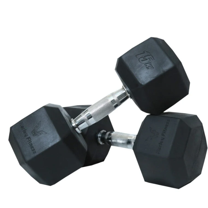 Harley Fitness Rubber Hex Dumbbell With Chrome Handle