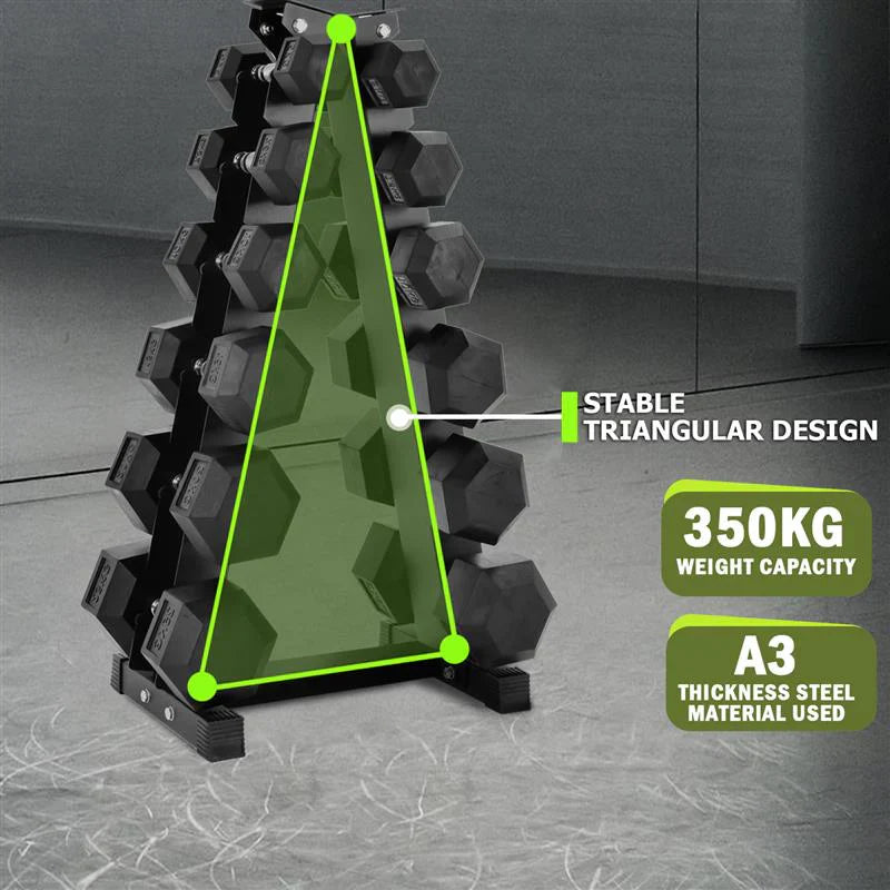 Liftdex Rubber Coated Dumbbell Set Combo (2.5kg–15kg) with Level Fitness 6 Pair Vertical Dumbbell Rack