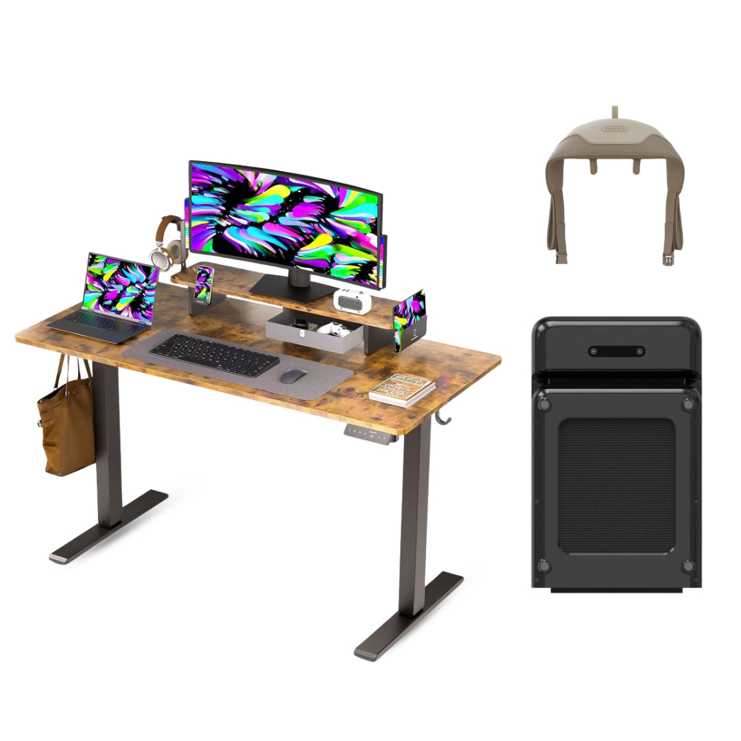 Kingsmith Walking Pad Desk Combo UAE Rustic Brown Desk with C2 Black (with Neck Massager)