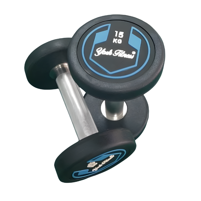 York, Fitness Round Rubber Dumbbell, Dzlg12, Black 15 Kg