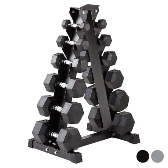 Combo 1441 Fitness Hex Dumbbell Set (2.5 to 15 Kg) with Vertical Dumbbell Rack Strength Training Equipment 6 Pairs - Athletix.ae