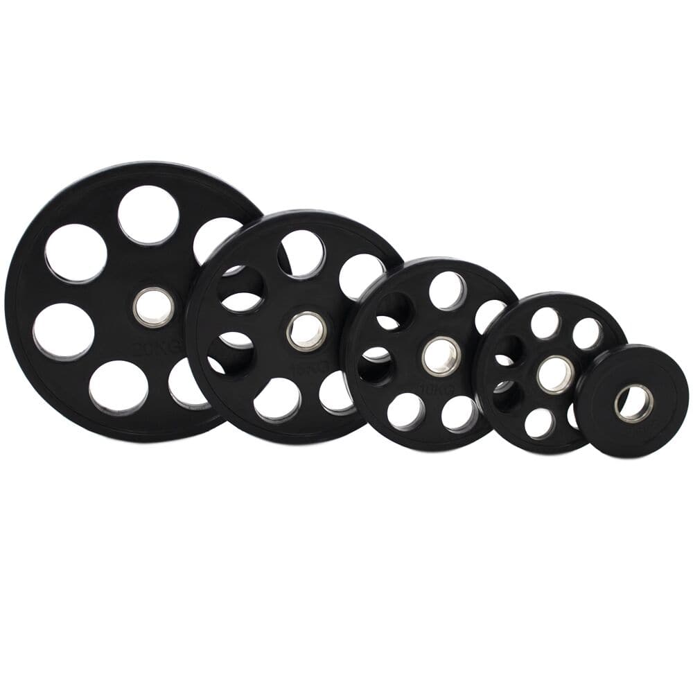 Powercore 7 Hole Black Rubber Coated Olympic Bumper Plates - 2.5 to 25 KG | Per Piece - Athletix.ae