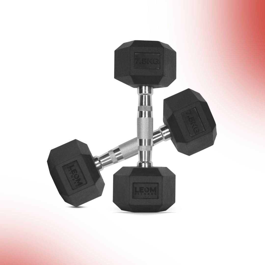 Leom Fitness 1Kg -25Kg Rubber Hex Dumbbells in Kilogram