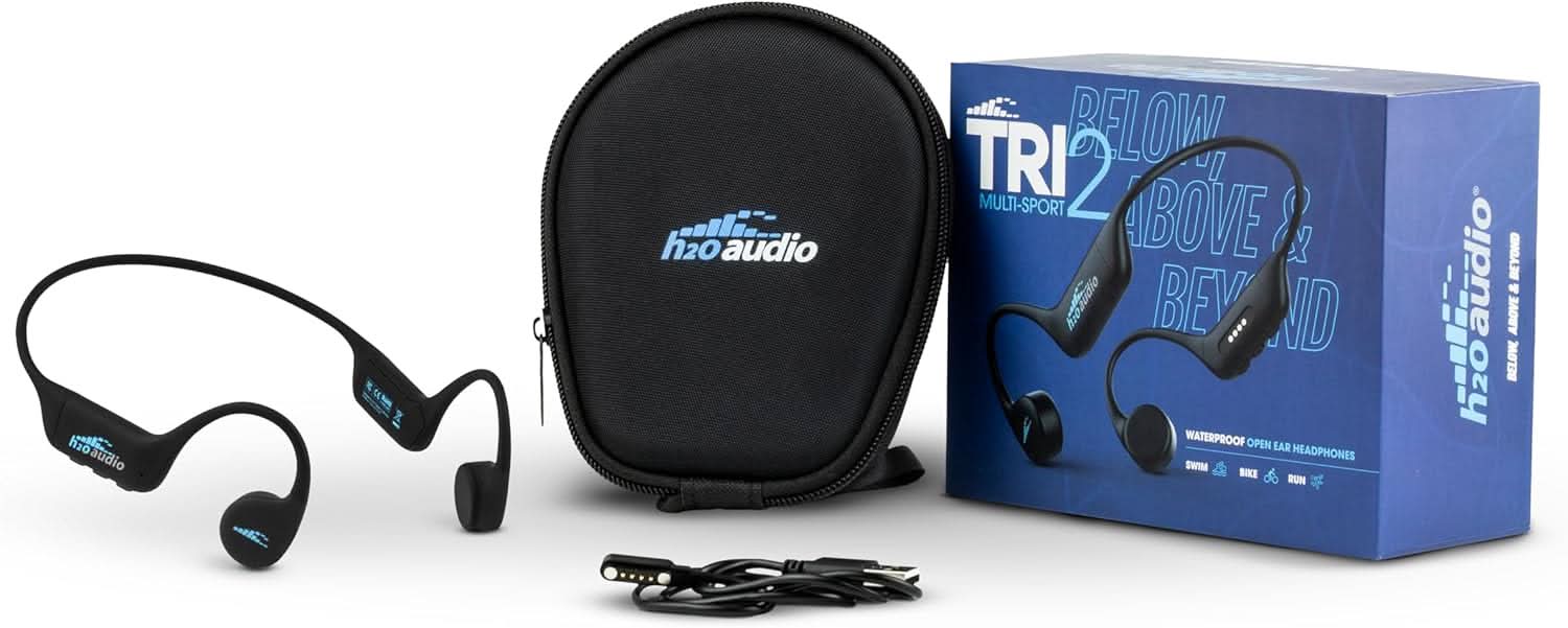 H2O TRI 2 Multi-Sport Waterproof Bone Conduction Open Ear Headphones – Bluetooth-V5.3 for Running/Cycling, MP3 for Swimming- Playlist+ (App Included for Bluetooth Streaming Uploads)