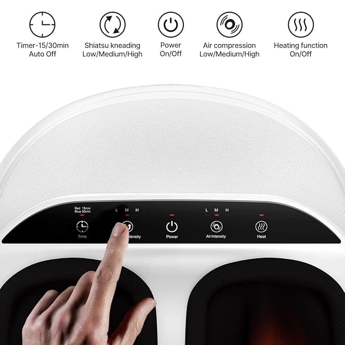 Renpho Foot Massager Machine with Heat, Shiatsu Massager Deep Kneading Therapy White
