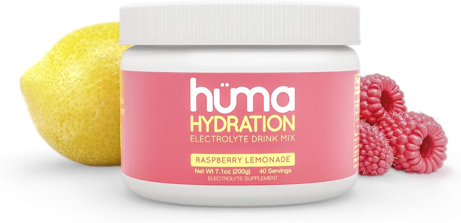 Huma Hydration Drink Mix, Raspberry Lemonade 200g - Low Calorie, High Electrolyte Powder - 100% Natural, 1g Sugar, 10 Cal