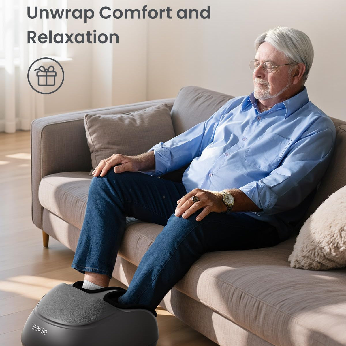Renpho Foot Massager Machine with Heat, Shiatsu Deep Kneading Therapy With Remote Control, Black