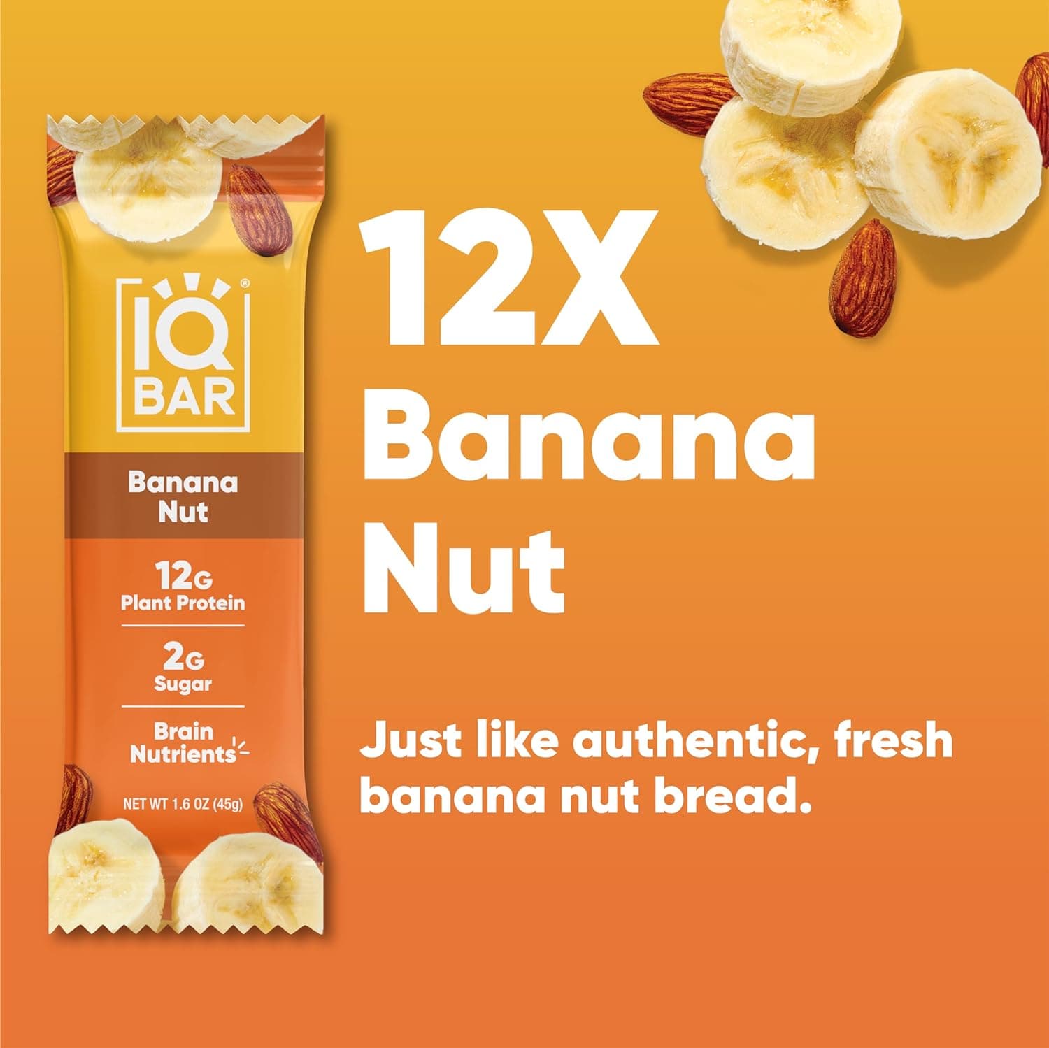 IQBAR Brain and Body Keto Protein Bars - Banana Nut Keto Bars - 12-Count Energy Bars - Low Carb Protein Bars - High Fiber Vegan Bars and Low Sugar Meal Replacement Bars - Vegan Snacks - Athletix.ae