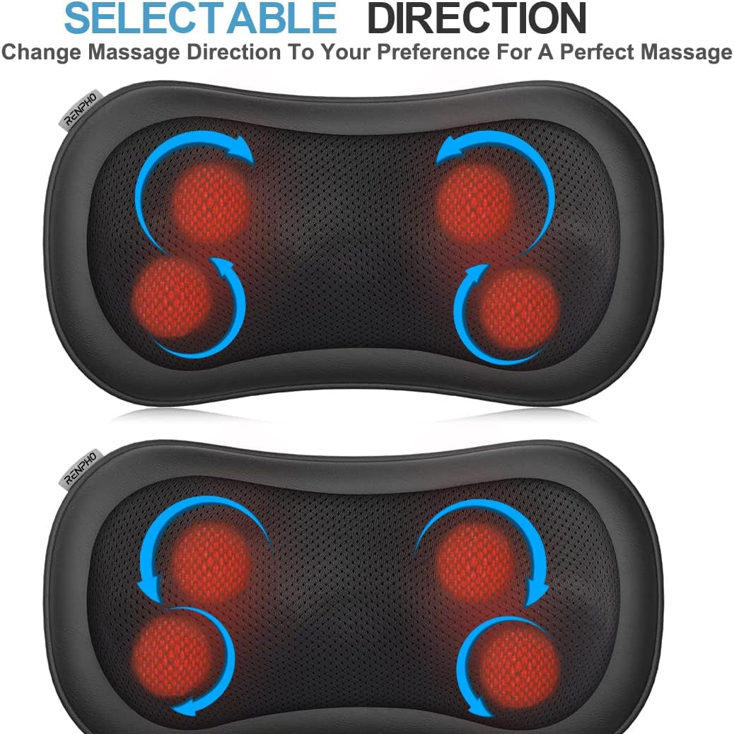 RENPHO Shiatsu Lower Back Neck Massage Pillow with Heat, 3-Speeds with Net Cover