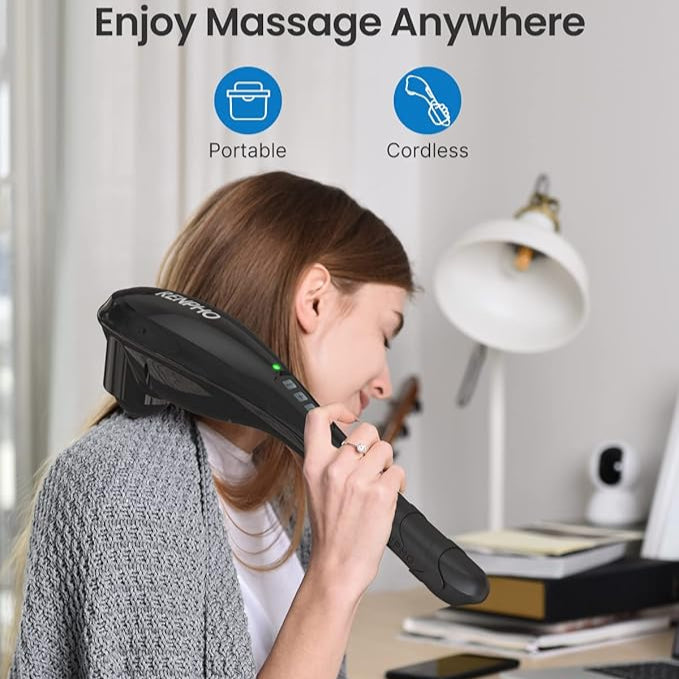 Renpho Rechargeable Hand Held Deep Tissue Massager for Muscles, Back, Foot, Neck, Shoulder Leg, Black