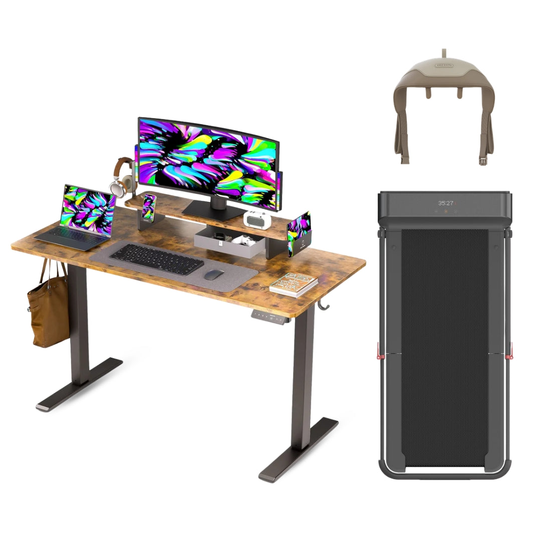 Kingsmith Walking Pad Desk Combo UAE Rustic Brown Desk with R1 Pro (with Neck Massager)
