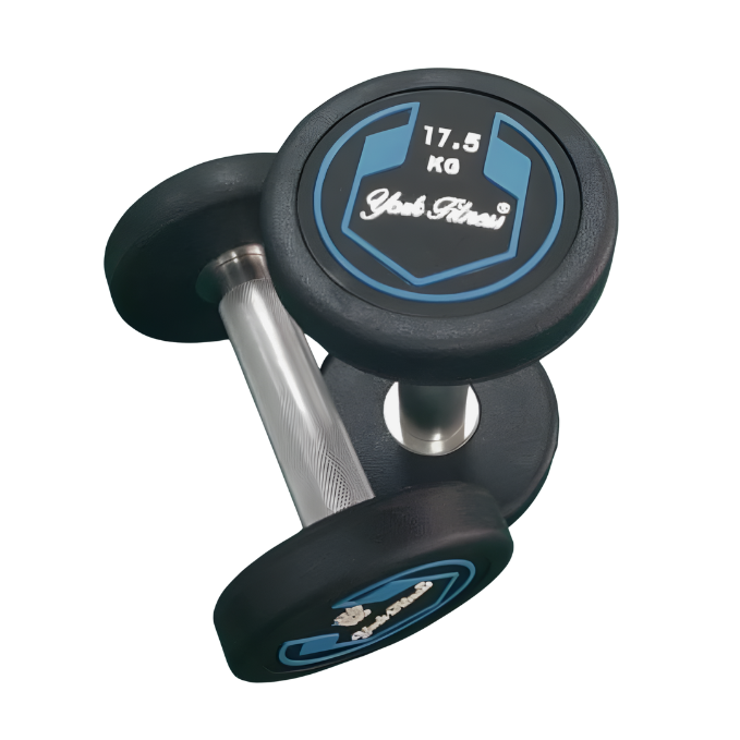 York, Fitness Round Rubber Dumbbell, Dzlg12, Black 17.5 Kg