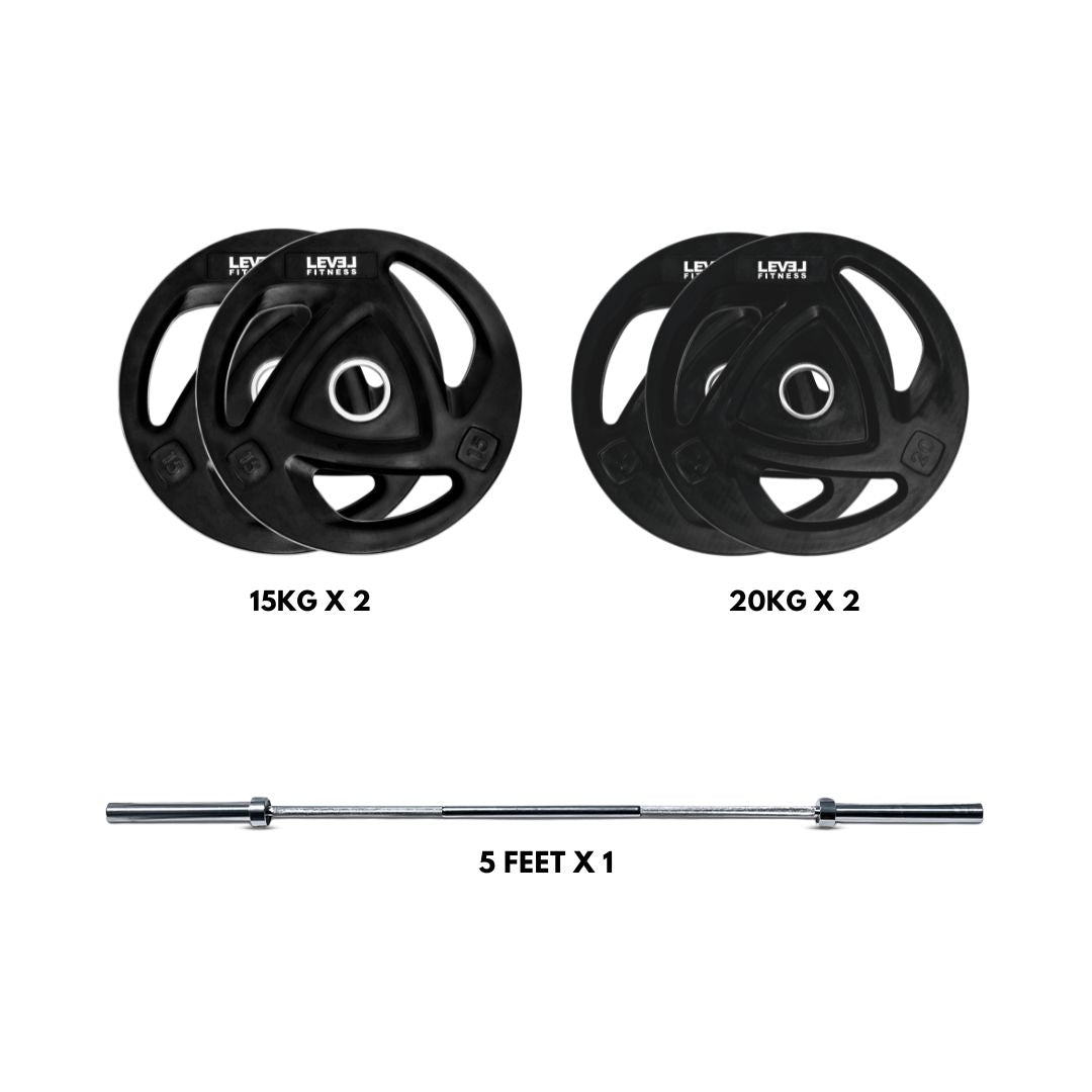 Level Fitness Tri-Grip Strength Set | 80 Kg Weight Plate Combo