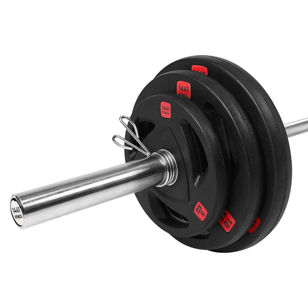 Combo 1441 Fitness 7 Ft Olympic Bar With Tri Grip Black Olympic Plates Set | 80 Kg - Athletix.ae