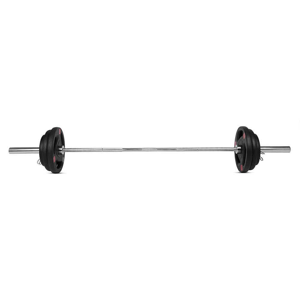 Combo 1441 Fitness 7 Ft Olympic Bar With Tri Grip Black Olympic Plates Set | 80 Kg - Athletix.ae