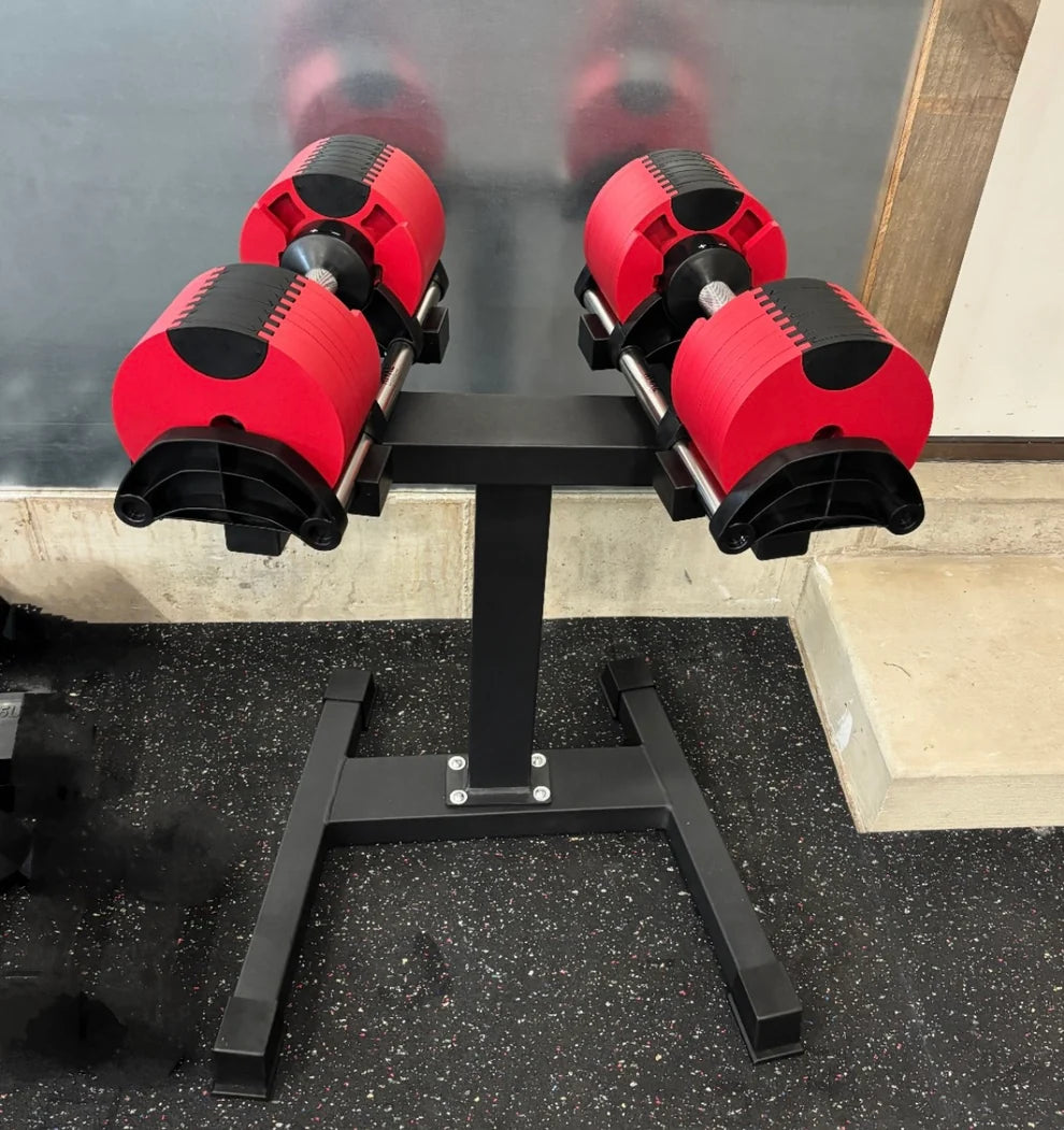 Leom Fitness Adjustable Dumbbells, 2kg to 32kg, Pair (Red)
