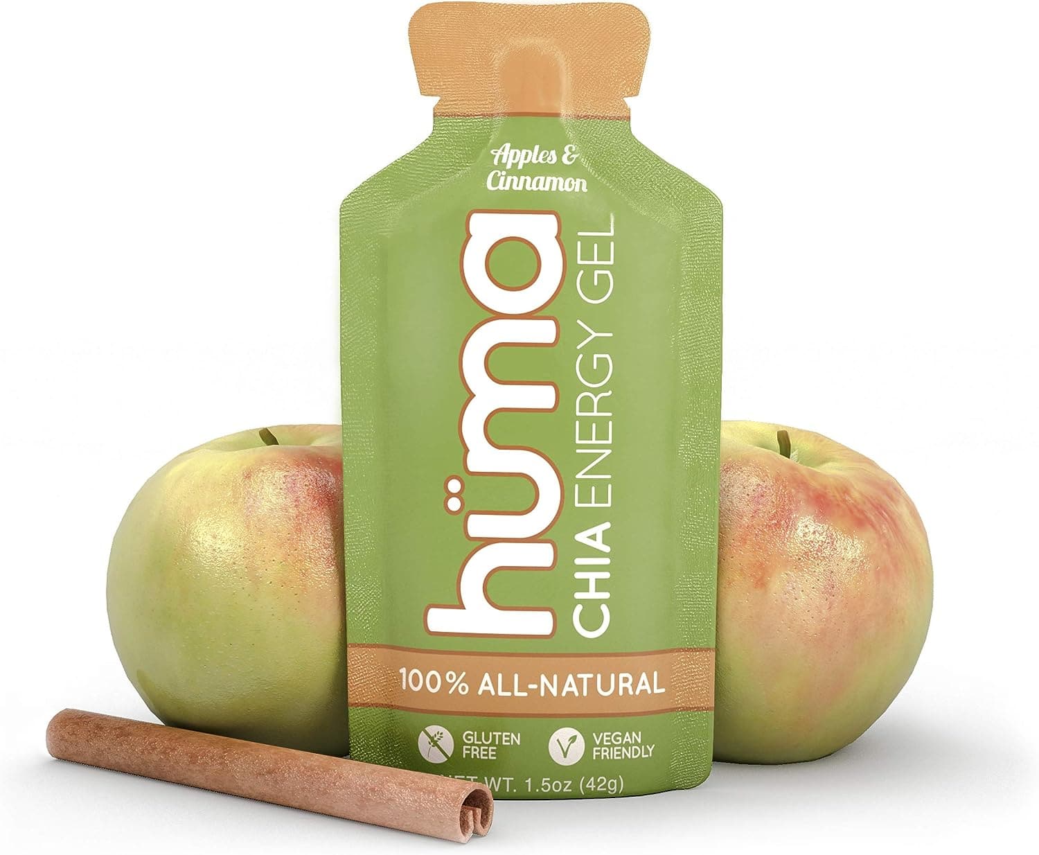 Huma Chia Energy Gel - Apple & Cinnamon - 9 count x 43g - 21gr Carbs, 105mg Sodium, 100% All Natural, Vegan, Gluten Free, Caffeine Free, No Stomach Problems, Great Taste, Easy Digestion - Athletix.ae