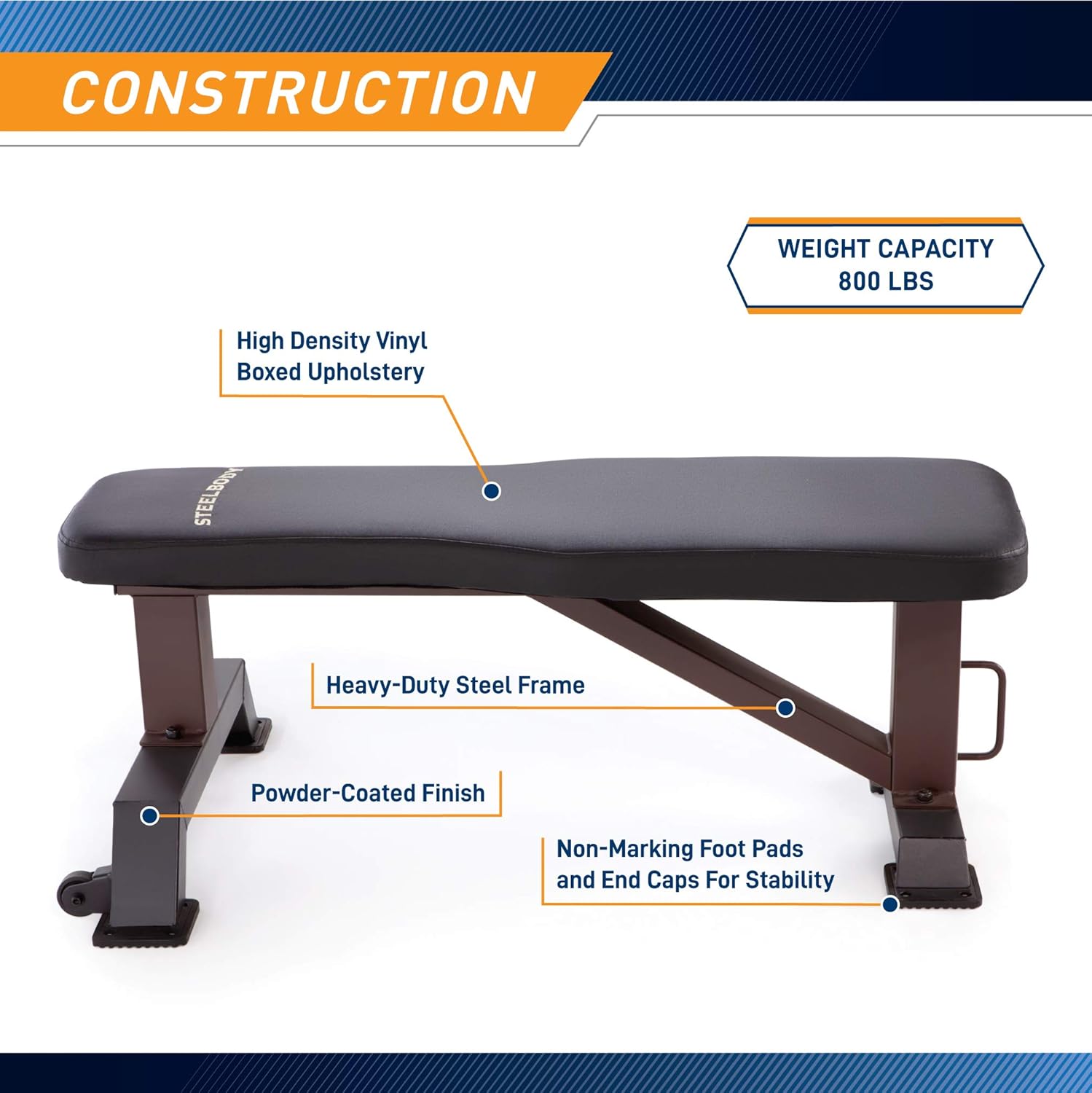 Marcy, Steelbody Flat Bench, Stb-10101, Black
