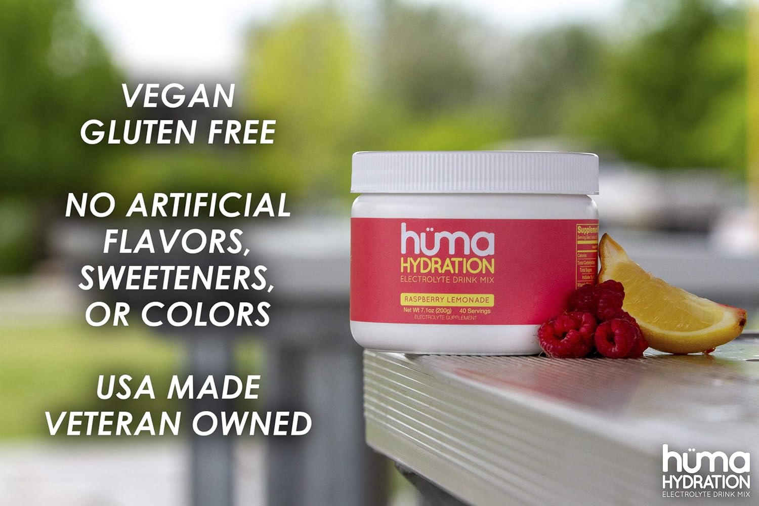 Huma Hydration Drink Mix, Raspberry Lemonade 200g - Low Calorie, High Electrolyte Powder - 100% Natural, 1g Sugar, 10 Cal