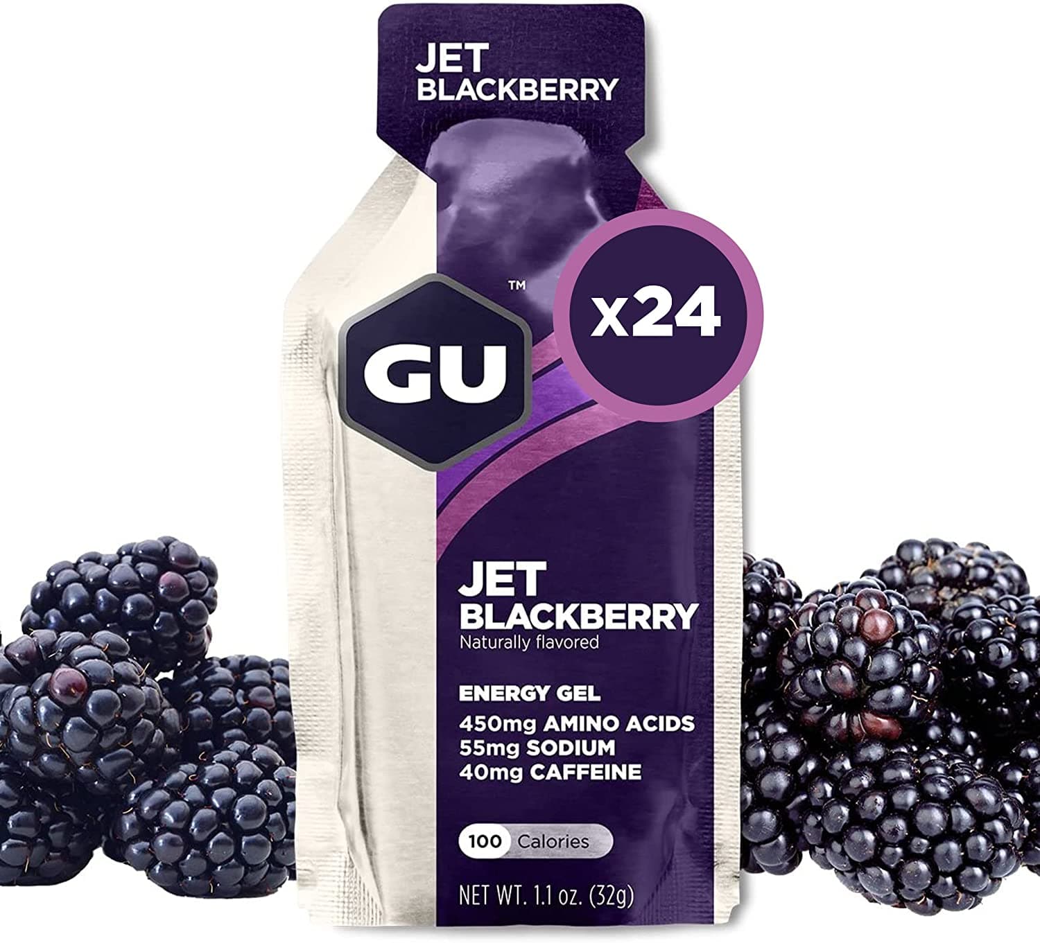 GU Energy Original Sports Nutrition Energy Gel (Jet Blackberry, 24 Count) - Athletix.ae