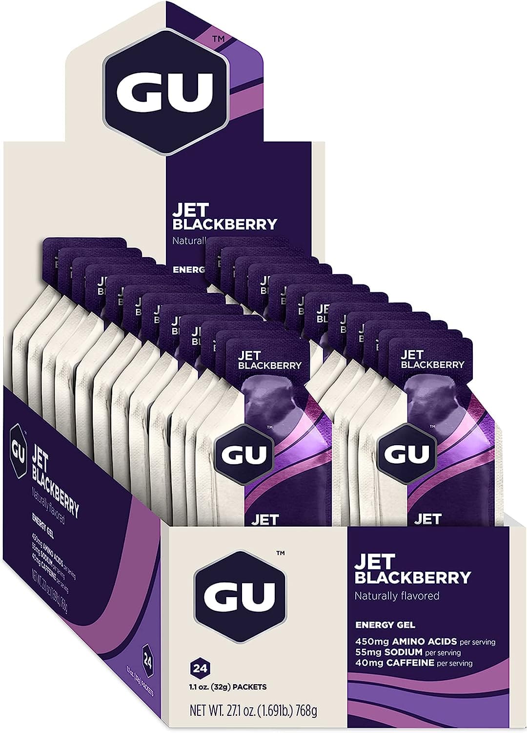 GU Energy Original Sports Nutrition Energy Gel (Jet Blackberry, 24 Count) - Athletix.ae