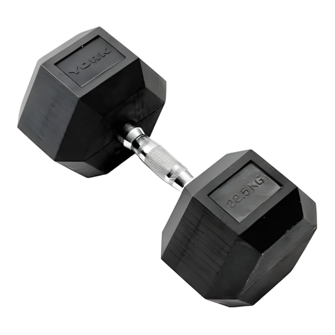 York, Commercial Rubber Hex Dumbbell, 35005, Black 22 Kg