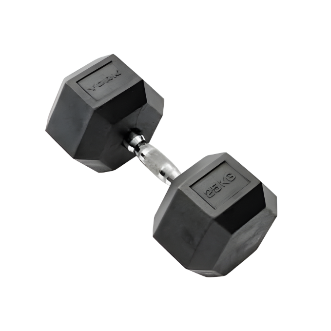 York, Commercial Rubber Hex Dumbbell, 35005, Black