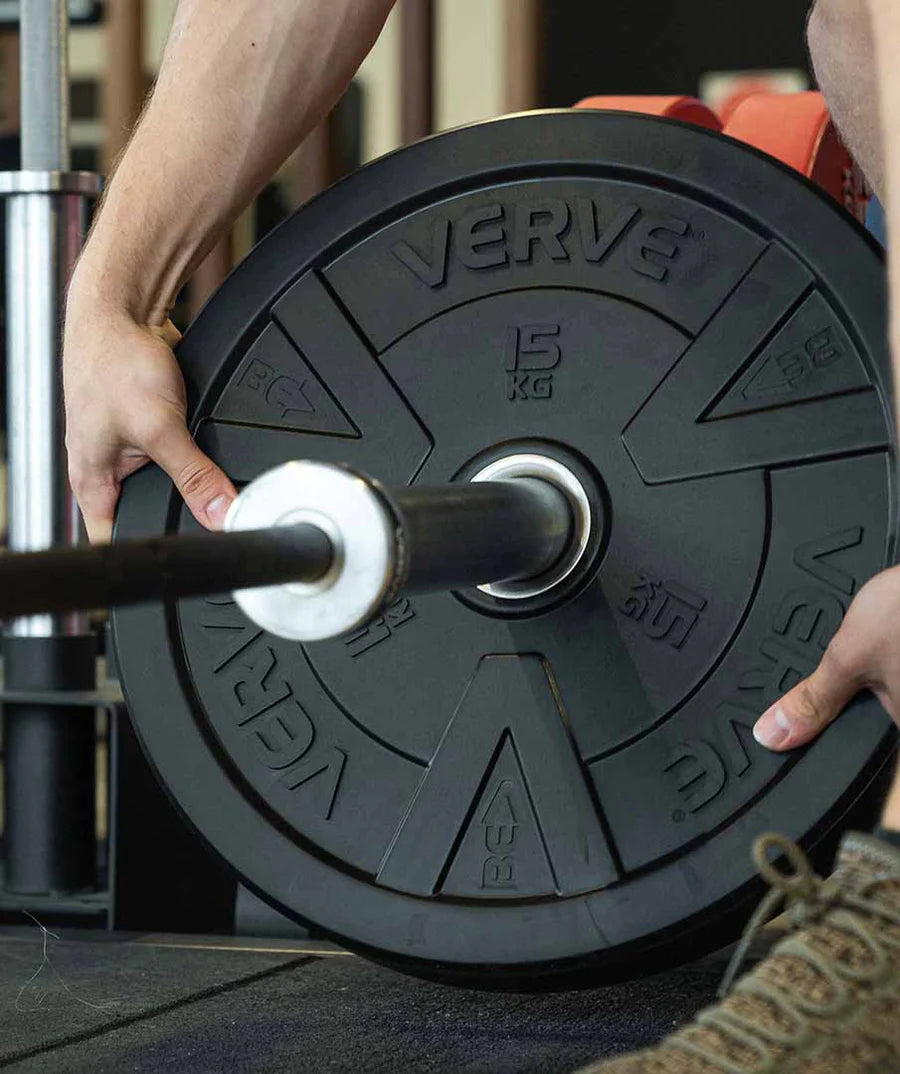 VERVE Black Rubber Bumper Plate Set (100kg) with TA SPORT 220cm Olympic Weightlifting Barbell Combo