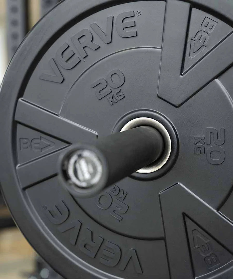 VERVE Black Rubber Bumper Plate Set (120kg) with TA SPORT 220cm Olympic Weightlifting Barbell Combo
