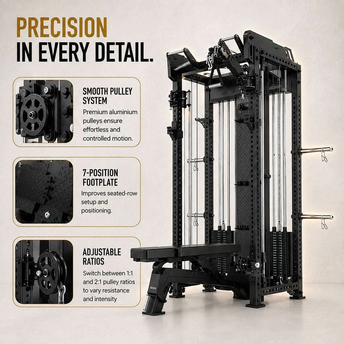 Axox Fitness R5 Pro Functional Trainer with Adjustable Bench – Dual 90KG Weight Stacks