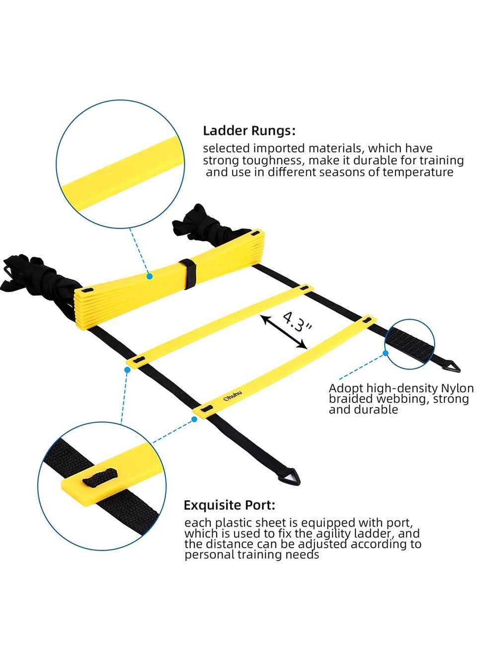 Rung Distance: 15 inches. Length of Ladder: 10m