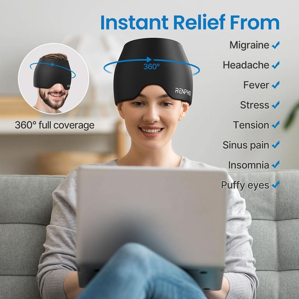 RENPHO Ice Head Wrap for Migraine Relief – Hot & Cold Therapy Cap